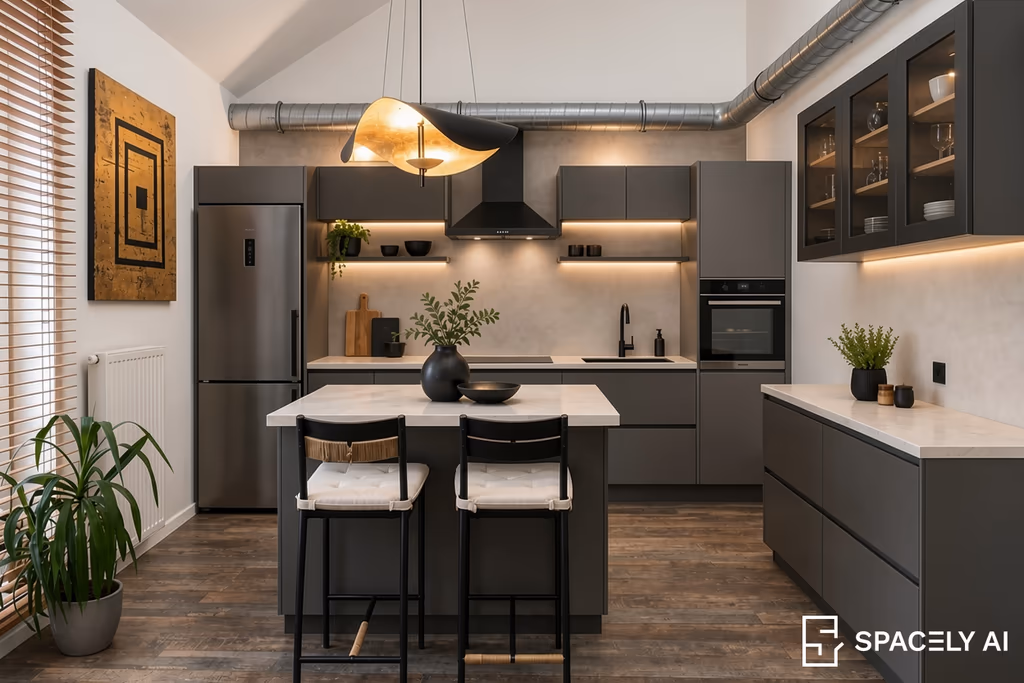 Kitchen design generated by Spacely AI
