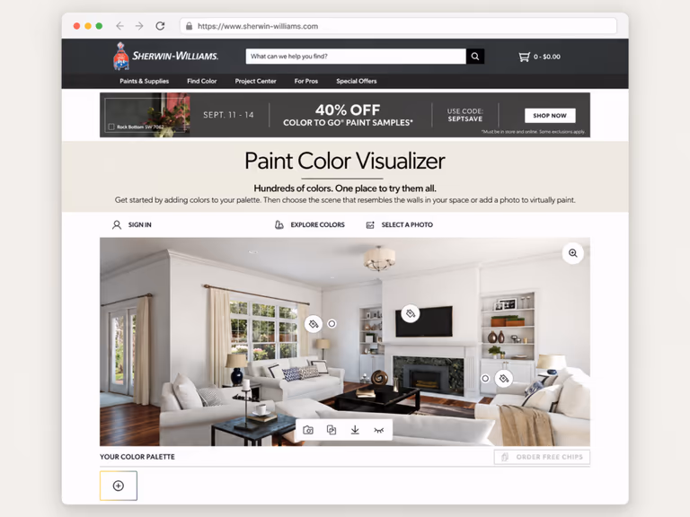sherwin williams paint color visualizer showing colors in a living room