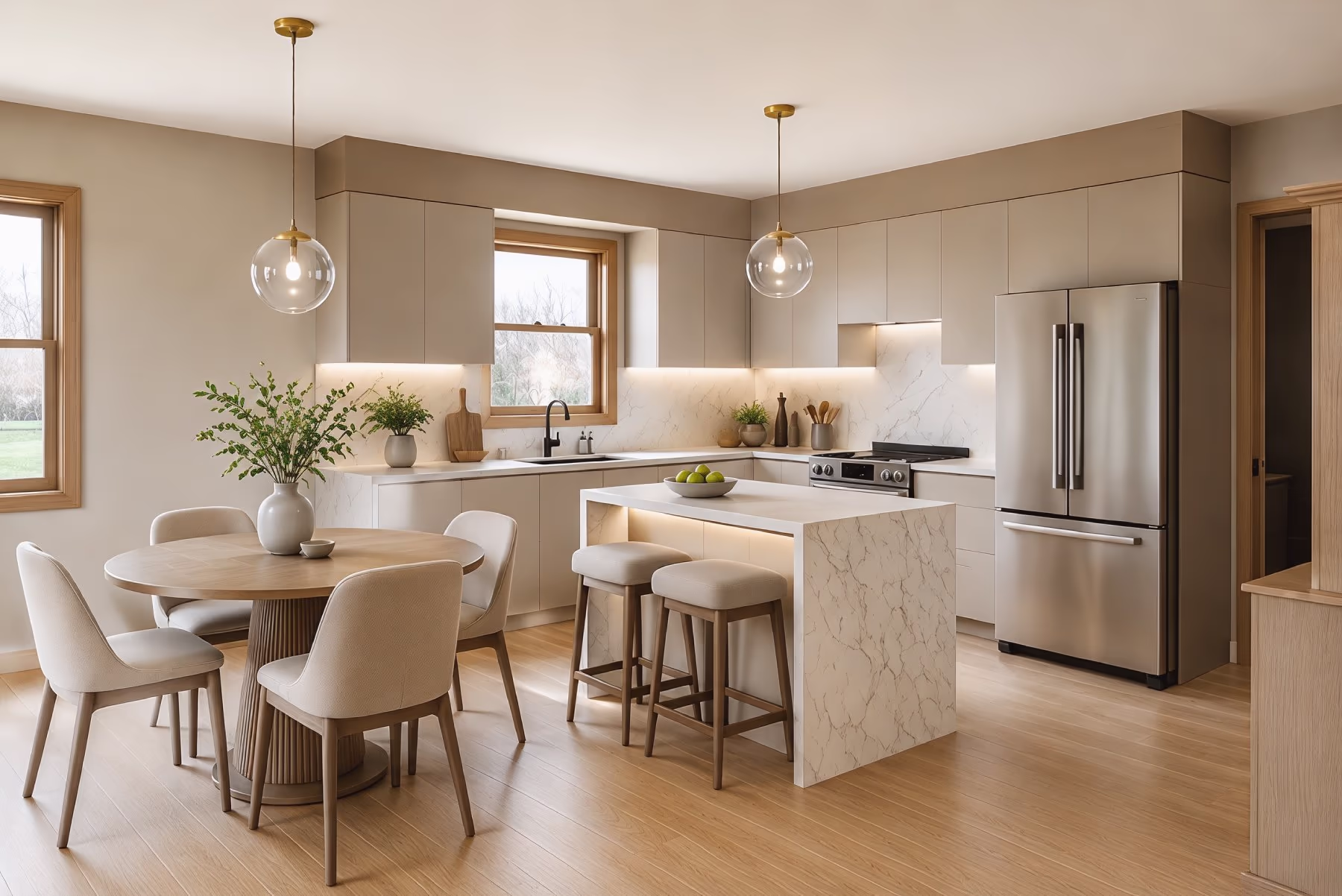 Modern kitchen with sleek handleless cabinets and clean lines