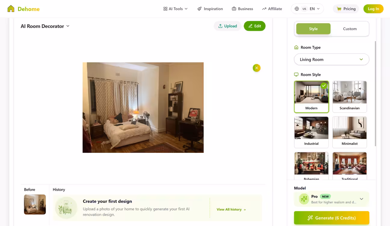 Screenshot of Dehome app interface
