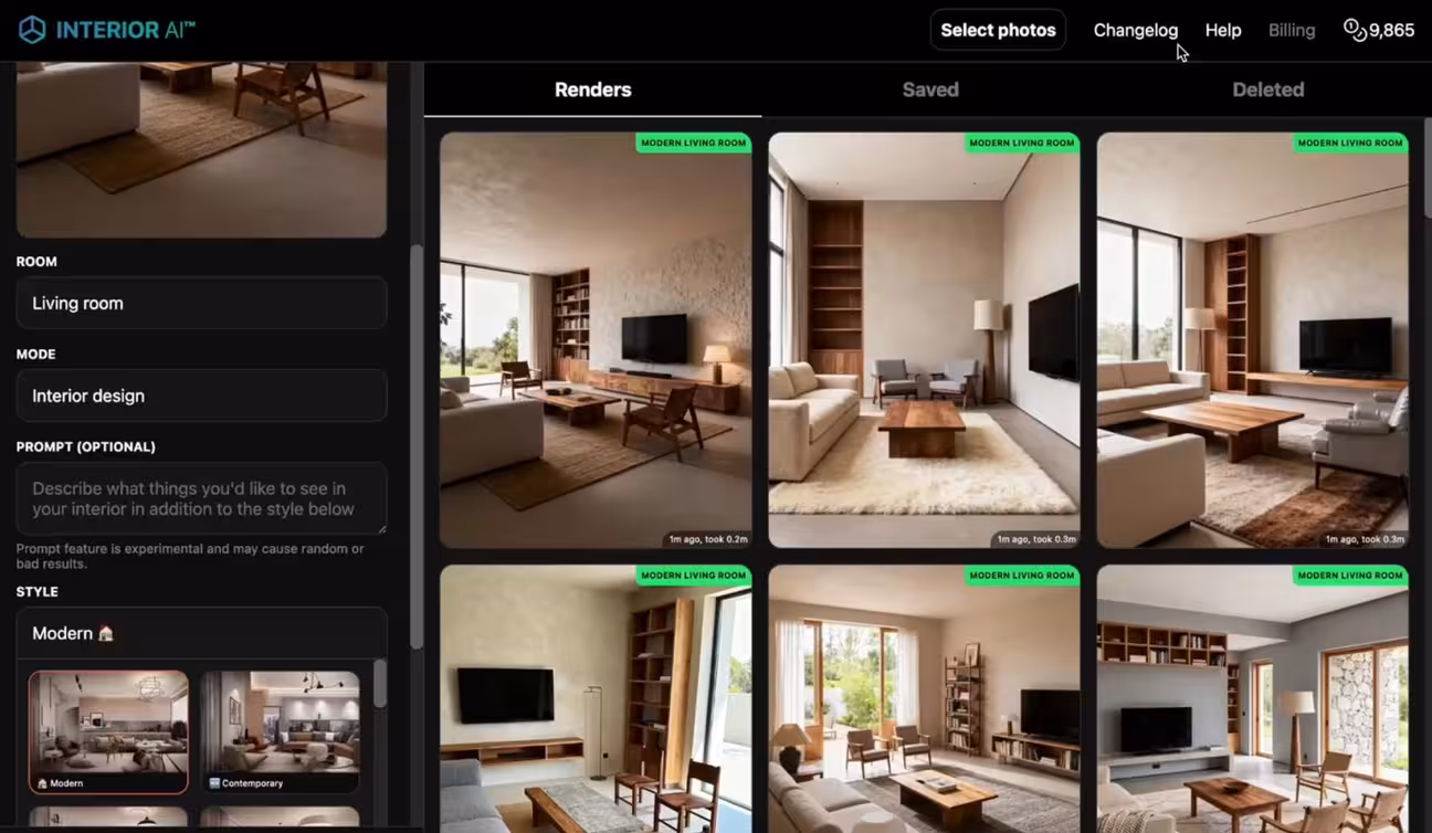 Screenshot of the app interface of Interior AI