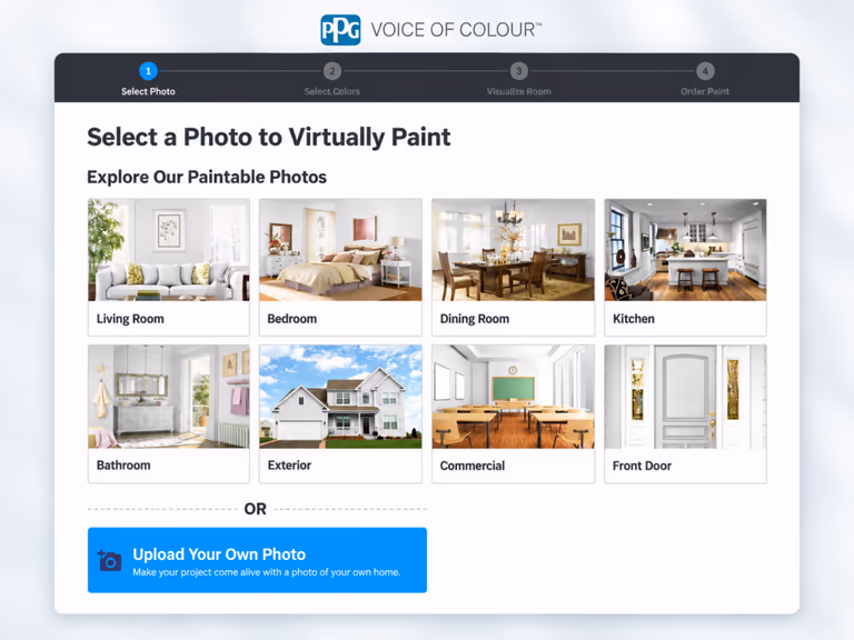 ppg paint color visualizer with room and exterior photo options