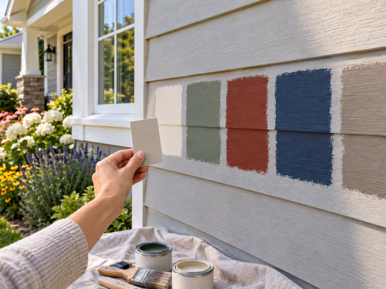 testing paint samples after virtually painting house exterior