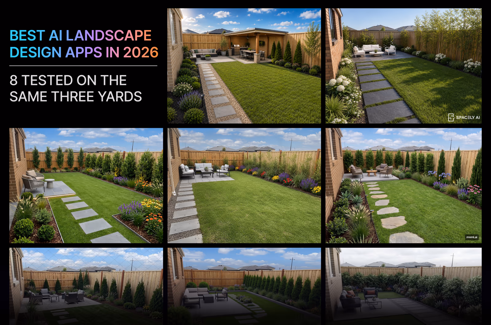 Best AI landscape design apps. Collage of backyard landscaping ideas.