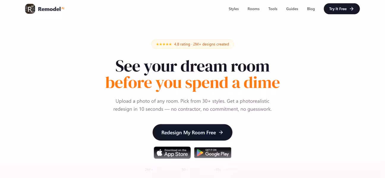 Remodel AI landing page screenshot