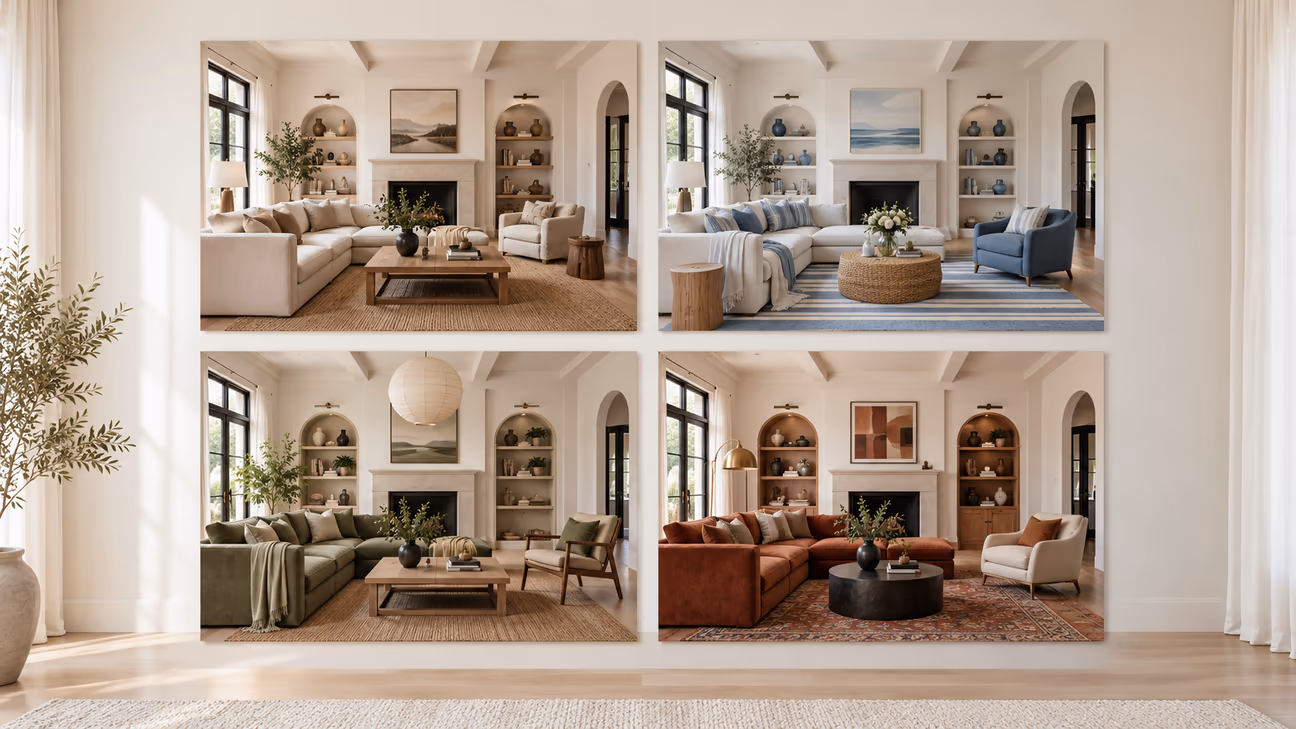 home decor ai apps showing different room styles furniture and colors