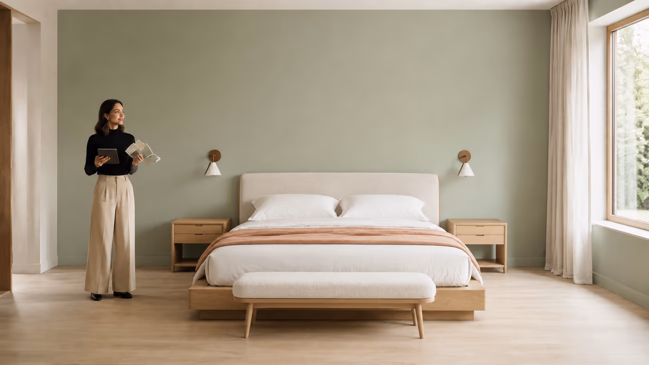 modern bedroom showing interior decorator cost per room