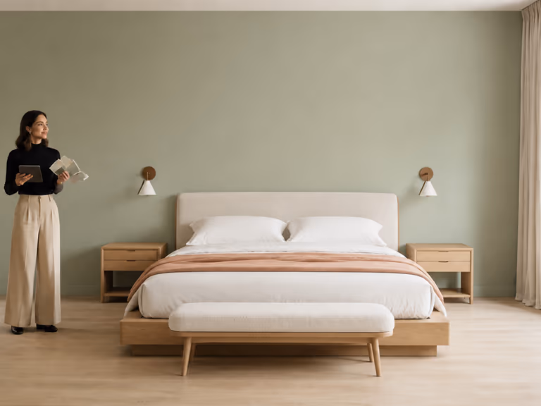 modern bedroom showing interior decorator cost per room