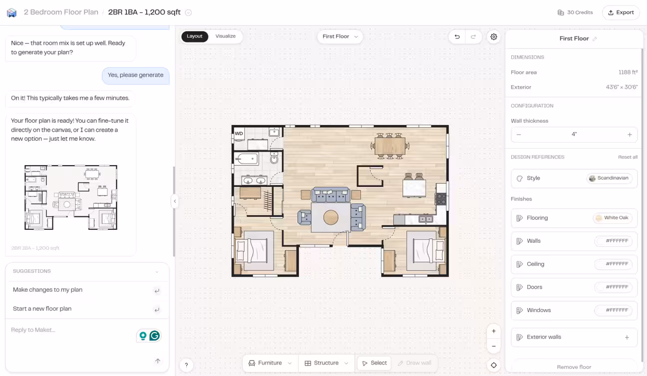 Screenshot of Maket AI app interface