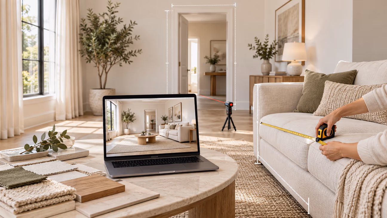 home decor ai apps showing furniture measurement and room detail checks