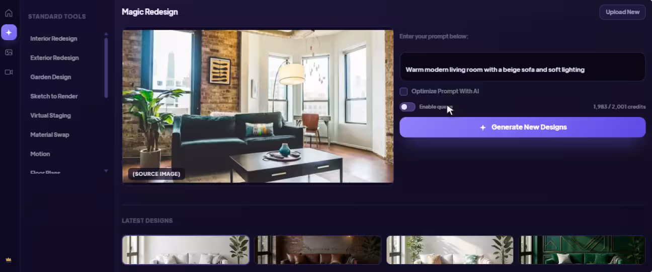 App interface of homedesigns ai