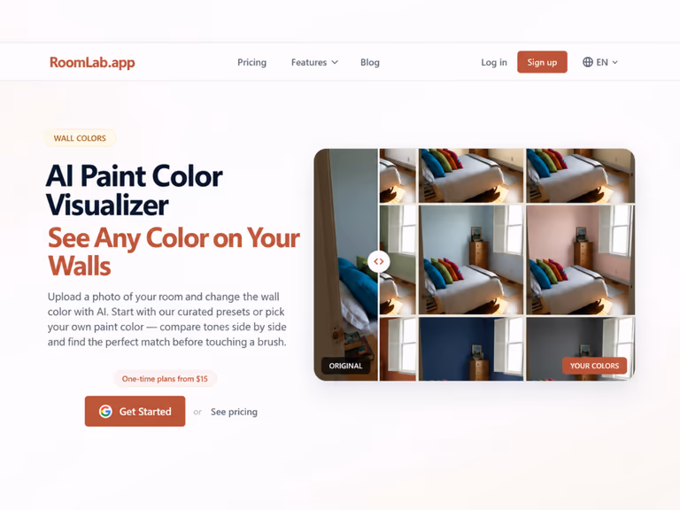 roomlab paint color visualizer comparing nine wall colors