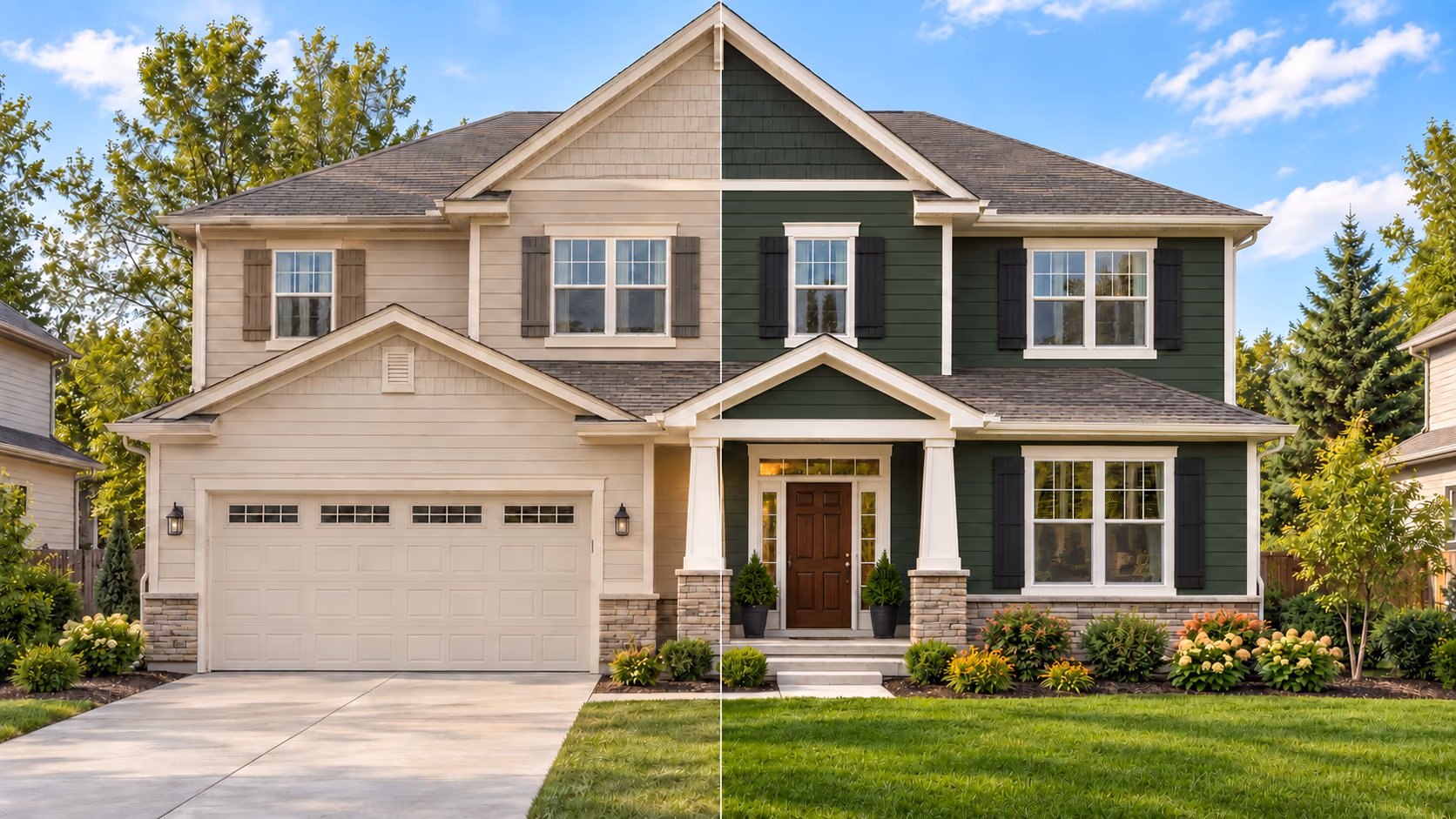 virtually paint house exterior with deep green paint
