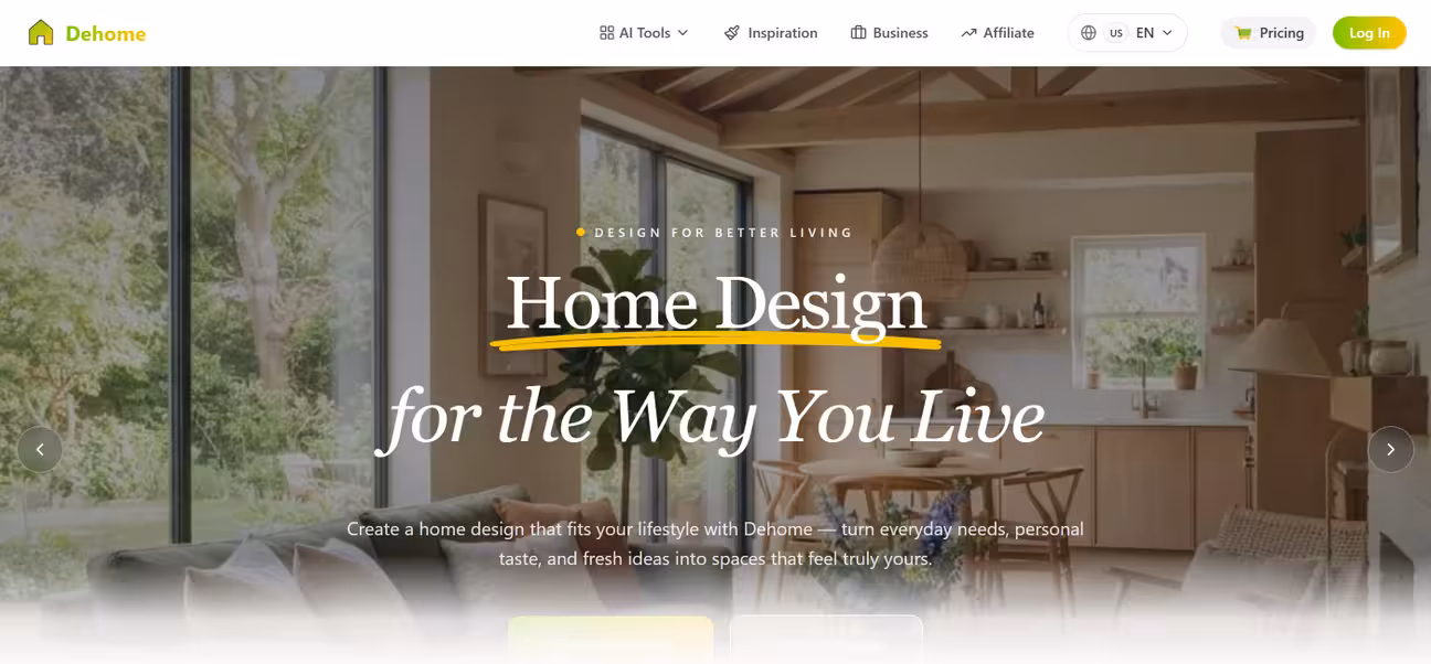 Screenshot of Dehome landing page