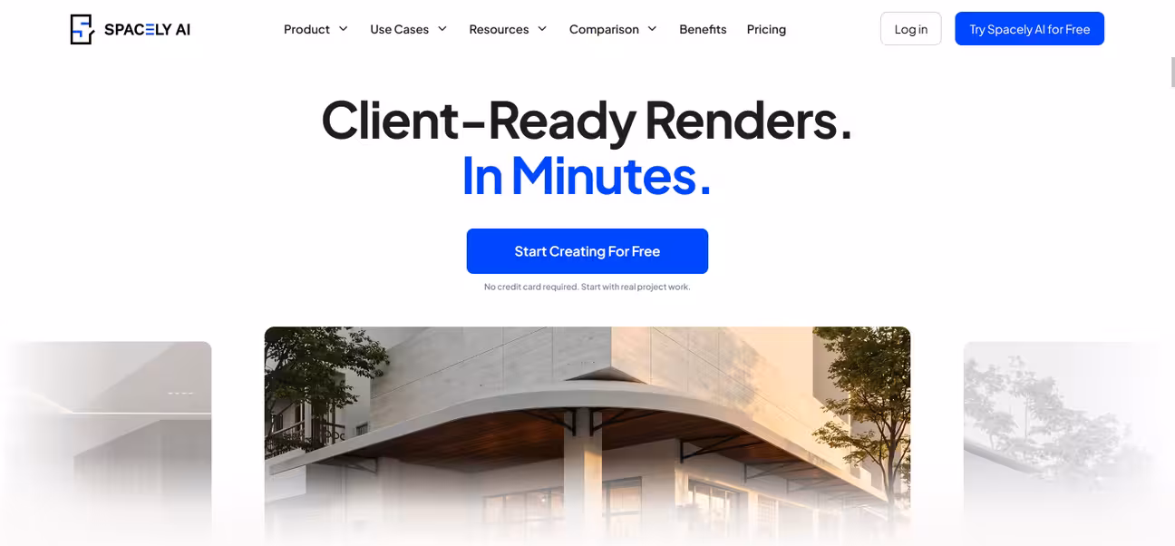 Landing page screenshot of Spacely AI