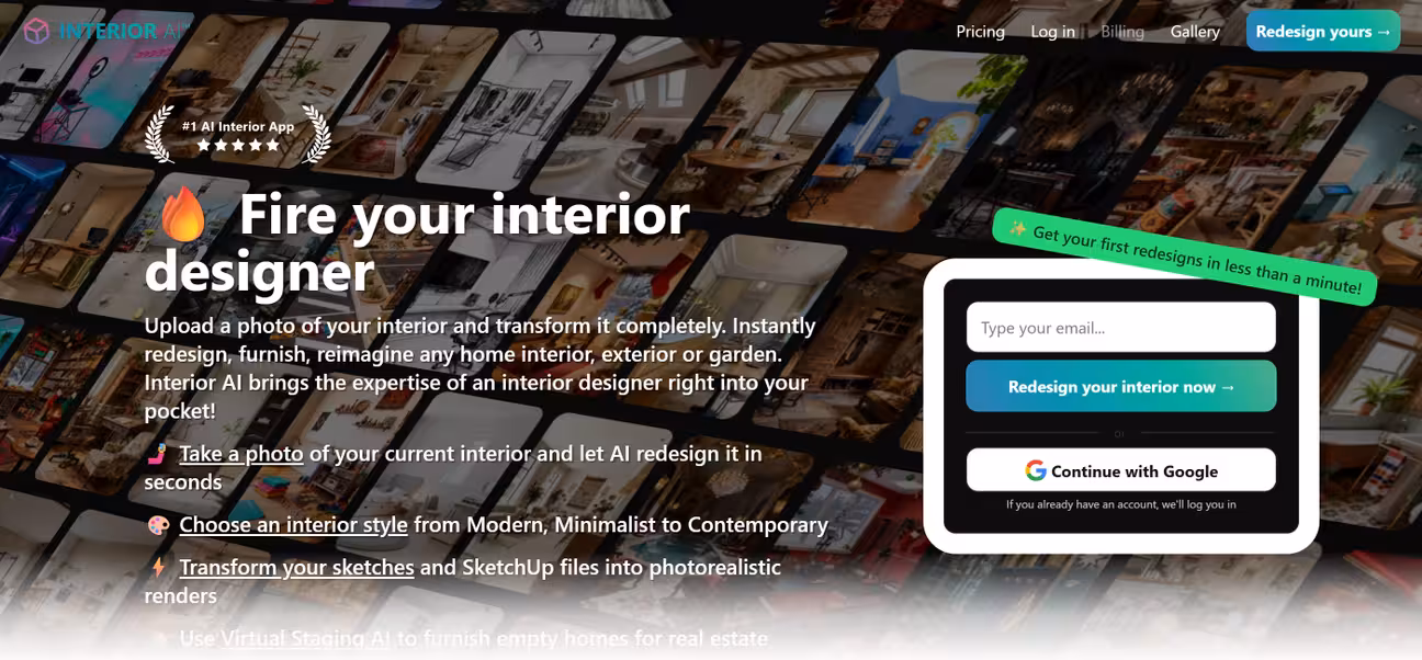 Screenshot of Interior AI website landing page