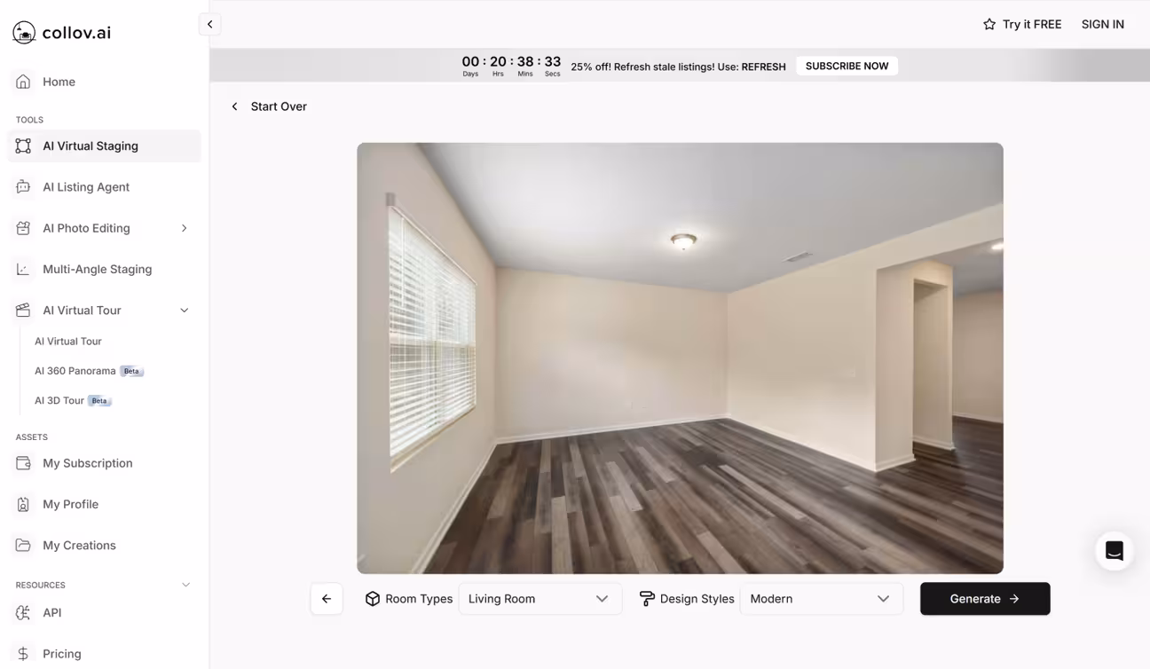 Screenshot of Collov AI app interface
