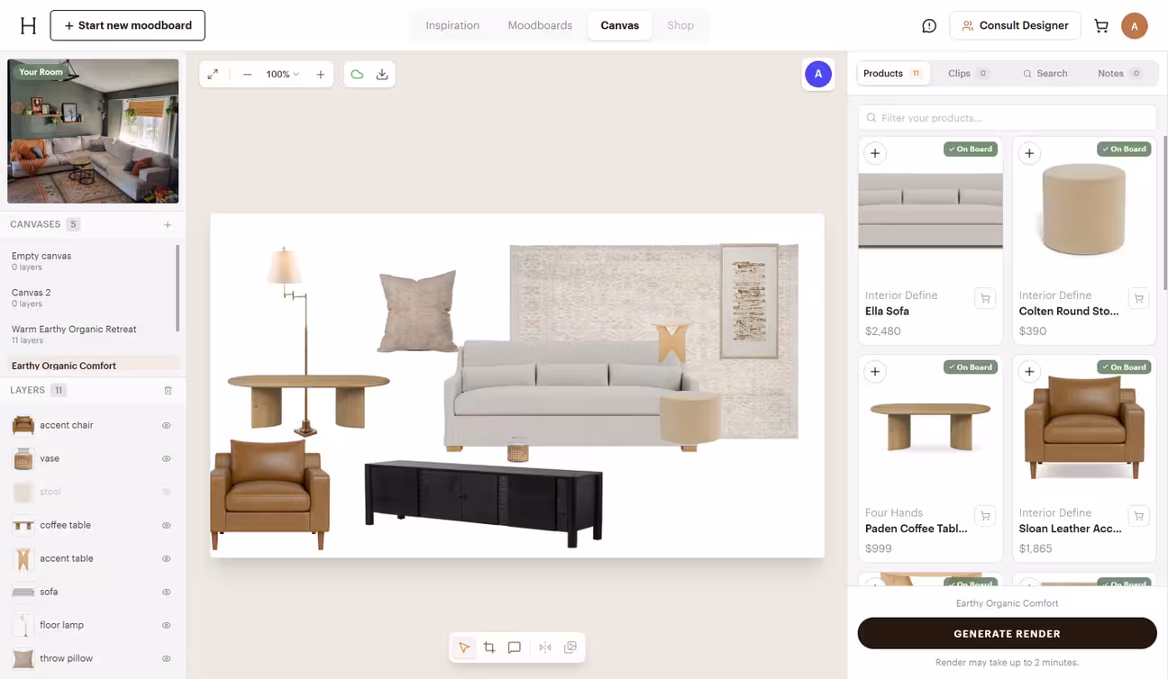 Screenshot of the app interface of Havenly AI
